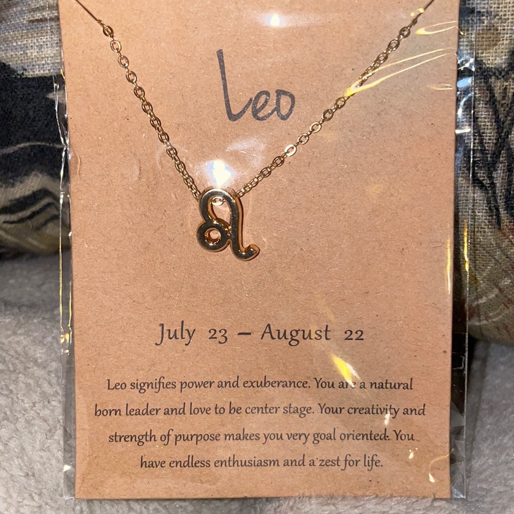 Leo Zodiac Sign Necklace, Gold, 16” chain